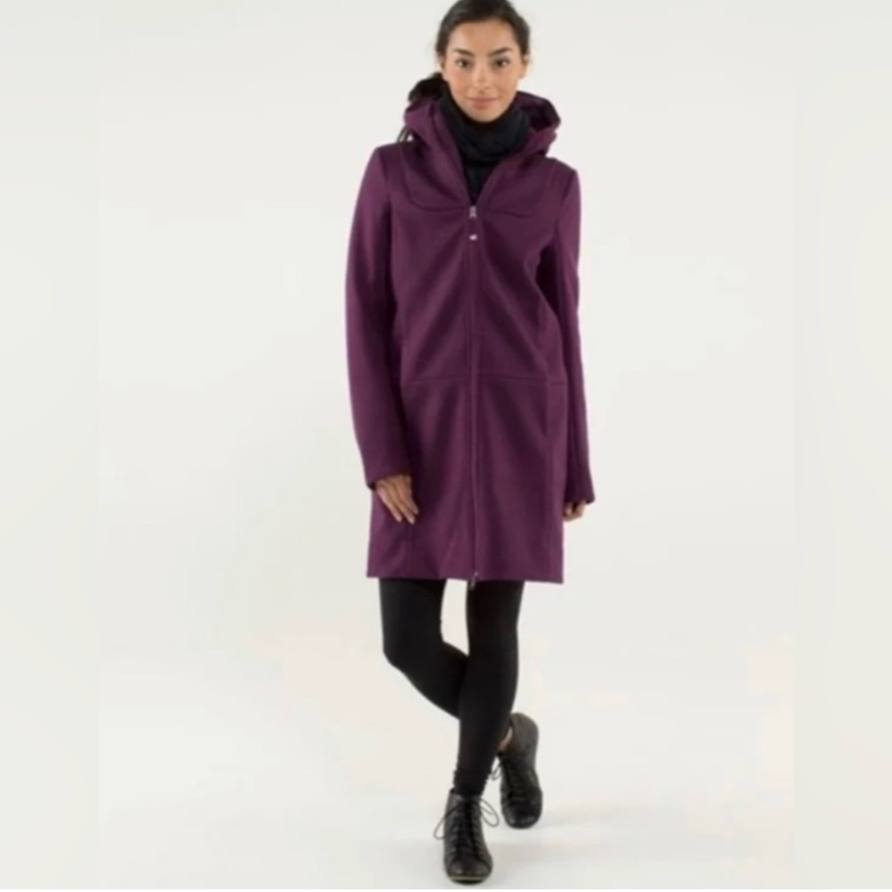 Lululemon City Softshell Tweed Long Jacket.
Plum. EUC. Size 6